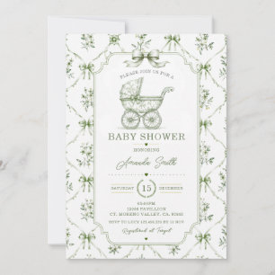 Faire-part de naissance Carrosse Floral Vert Sauge
