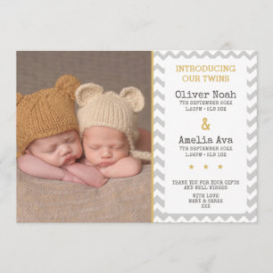 faire-part de naissance/carte de remerciements jum