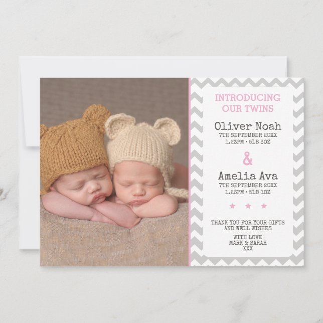 faire-part de naissance/carte de remerciements jum (Devant)