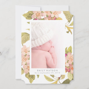 Faire-part de naissance Carte photo à fleurs roses