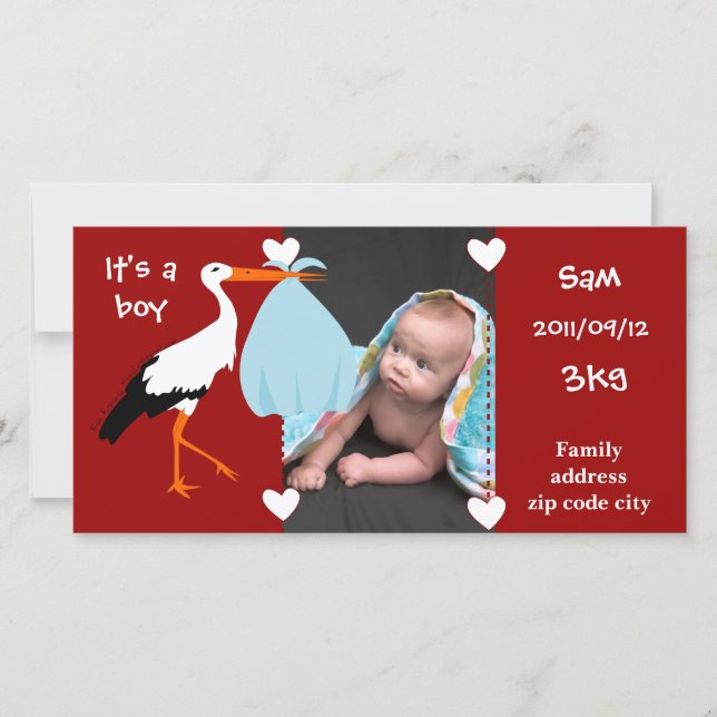 Faire-part de naissance Cigogne It's a boy (Devant)