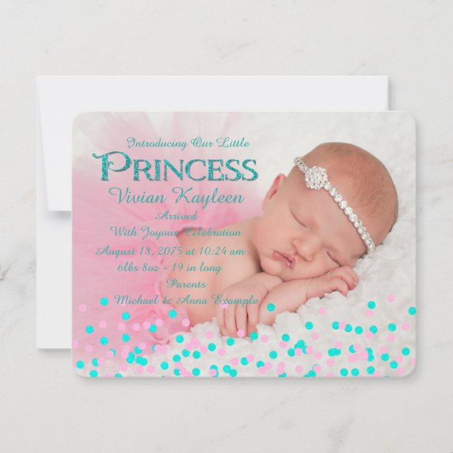 Faire-part de naissance Confetti pour filles (Devant)