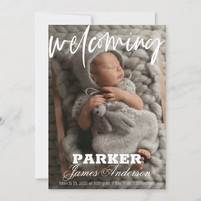 Faire-part de naissance d'accueil photo moderne (Devant)