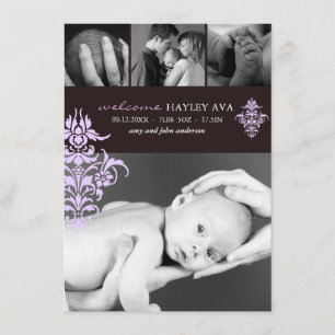 Faire-part de naissance damassé violet et marron