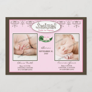 Faire-part de naissance Darling 5x7 Twin GIRLS (ro