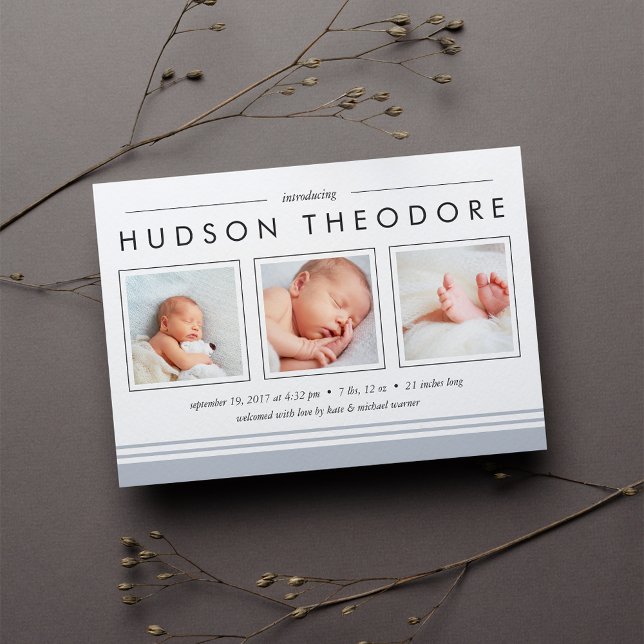 Faire-part de naissance de bande de métro | Gris (Créateur téléchargé)