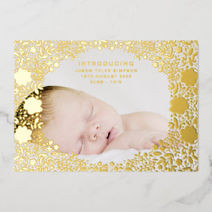 Faire-part de naissance de bébé avec fleurs pressé