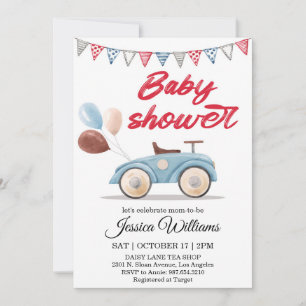 Faire-part de naissance de bébé avec voiture vinta