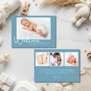 Faire-part de naissance de bébé bleu moderne