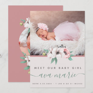 Faire-part de naissance de bébé fille 