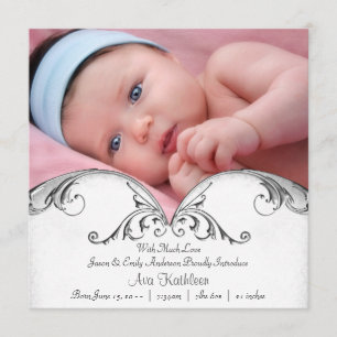 Faire-part de naissance de bébé fille blanc argent