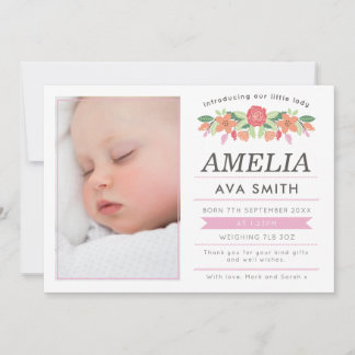 Faire-part de naissance de bébé fille / carte de r