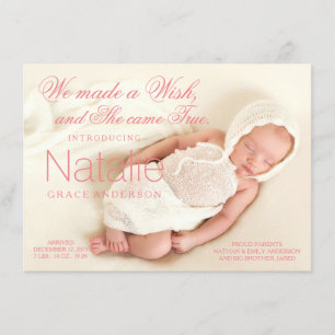 Faire-part de naissance de bébé fille rose corail