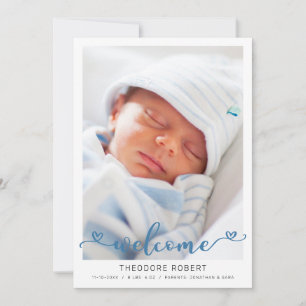 Faire-part de naissance de bébé garçon coeurs phot