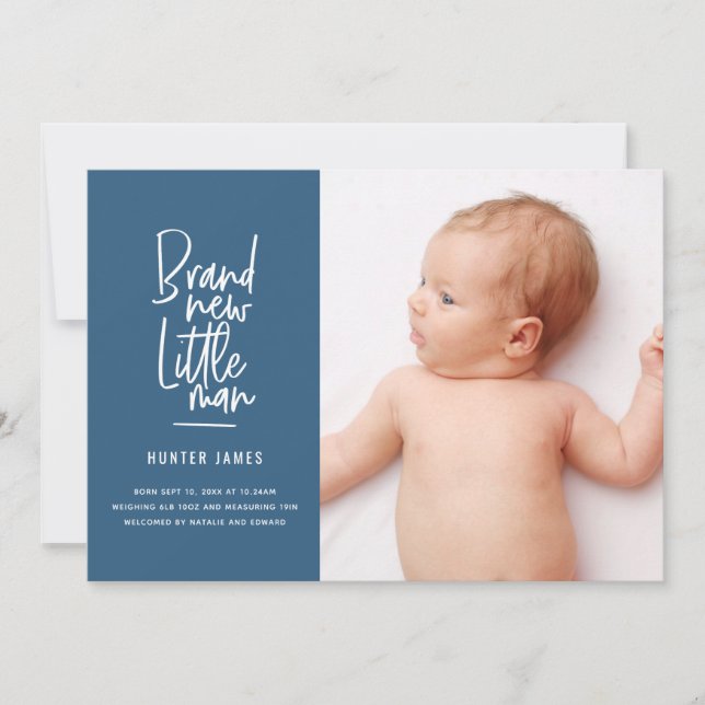 Faire-part de naissance de bébé garçon dessiné à l (Devant)