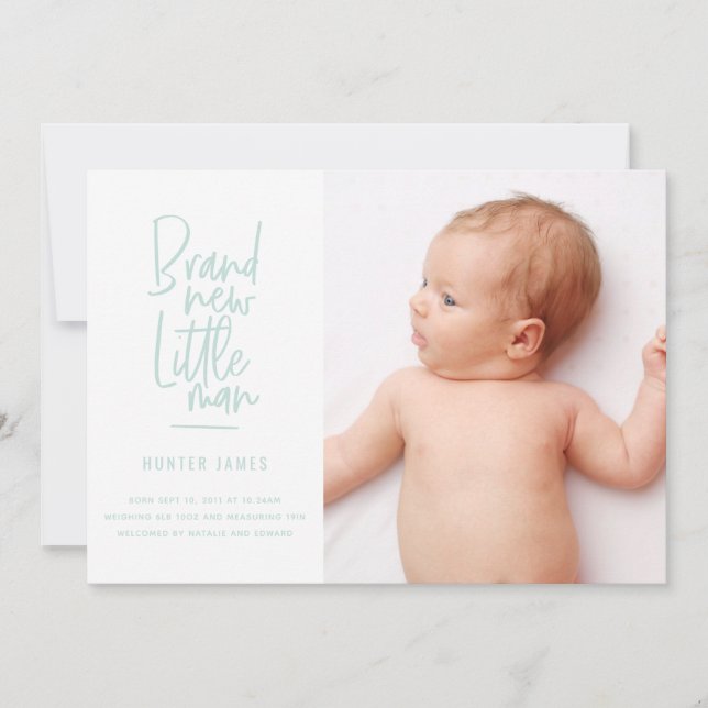 Faire-part de naissance de bébé garçon dessiné à l (Devant)