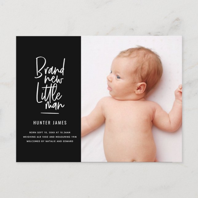 Faire-part de naissance de bébé garçon dessiné à l (Devant)