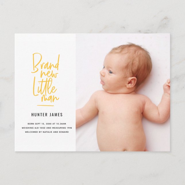 Faire-part de naissance de bébé garçon dessiné à l (Devant)