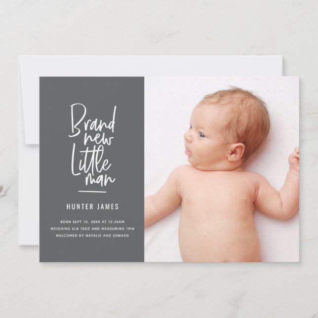 Faire-part de naissance de bébé garçon dessiné à l (Devant)