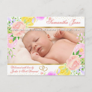 Faire-part de naissance de bébé nouveau-né floral