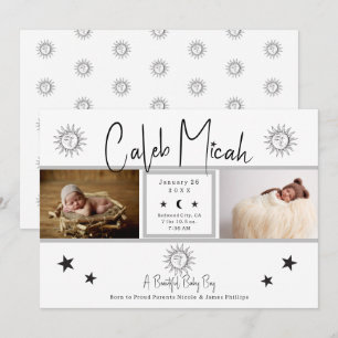 Faire-part de naissance de bébé photo soleil et lu