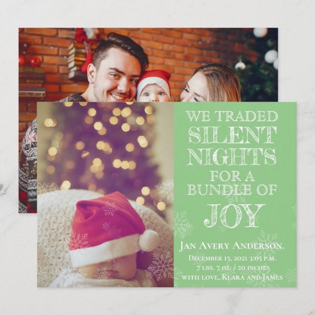 Faire-part de naissance de bébé pour photo de Noël (Devant / Derrière)