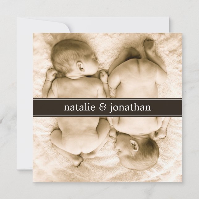 Faire-part de naissance de bébés jumeaux avec phot (Devant)