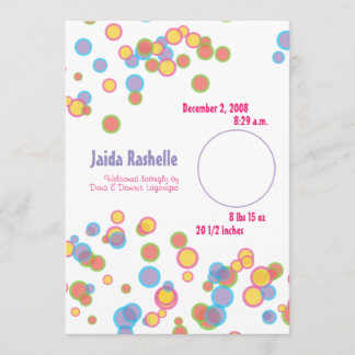 Faire-part de naissance de bulles colorées