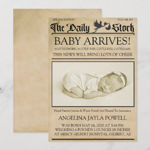 Faire-part de naissance de bulletin de style Vinta
