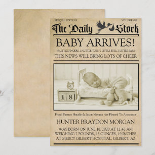 Faire-part de naissance de bulletin de style Vinta