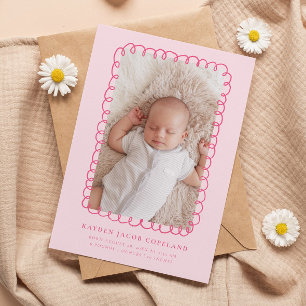 Faire-part de naissance de cadre de Doodle Rose