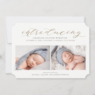 Faire-part de naissance de calligraphie or à Faux