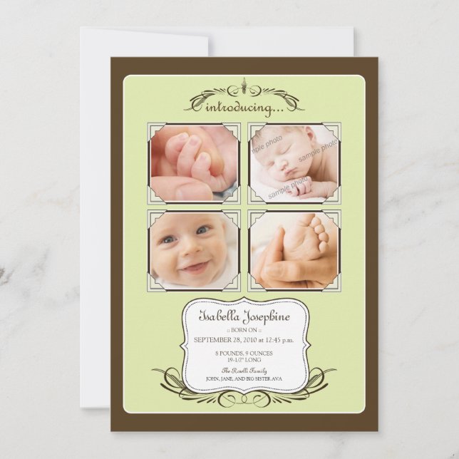 Faire-part de naissance de chaux vintage Photo Qua (Devant)