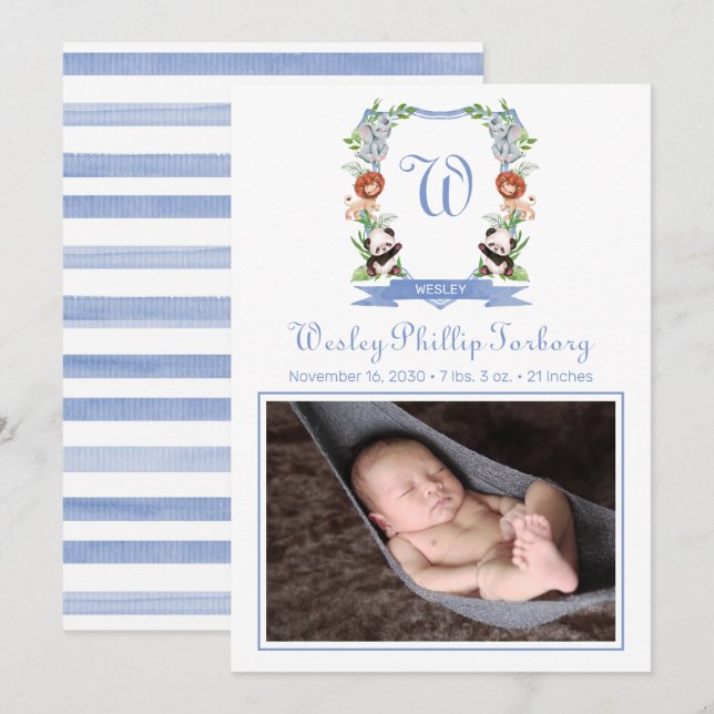 Faire-part de naissance de crête des animaux de la (Devant / Derrière)