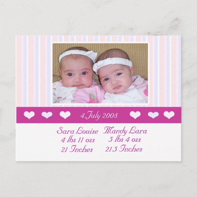 Faire-part de naissance de jumeaux avec photo (Devant)