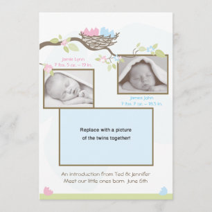 Faire-part de naissance de jumeaux - bébé et fille