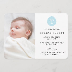 Faire-part de naissance de photo de monogramme