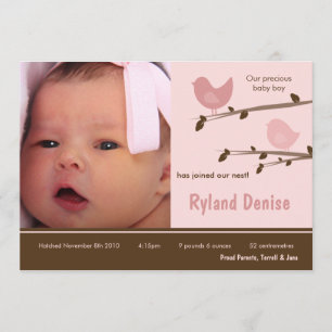 faire-part de naissance de photo d'oiseaux de rose