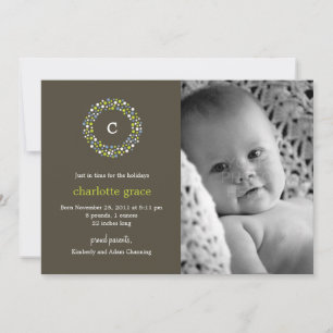 Faire-part de naissance d'hiver Monogramme Wreath