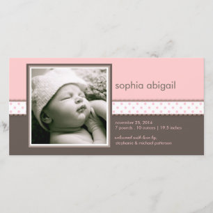 Faire-part de naissance doux Brown de bébé du rose