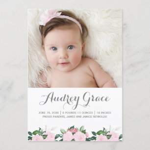 Faire-part de naissance doux du rose   de