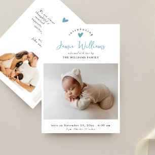 Faire-part de naissance élégant Minimal Blue Scrip