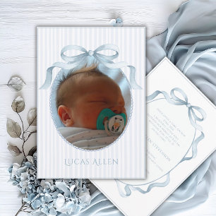 Faire-part de naissance élégant vintage bleu pour