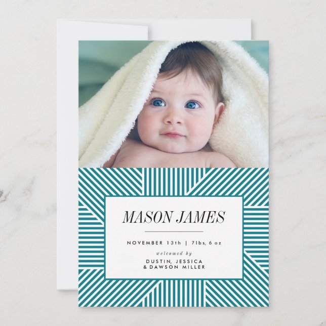 Faire-part de naissance, Faire-part bébé, Bleu, Ga (Devant)