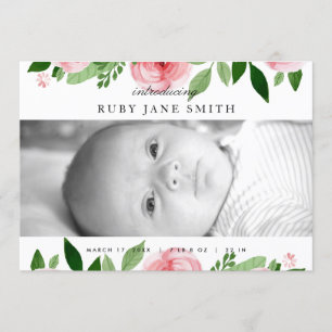 Faire-part de naissance feuille Rose aquarelle