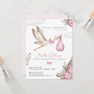Faire-part de naissance Fille au Cigogne Aquarelle