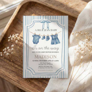 Faire-part de naissance fille en jean bleu denim