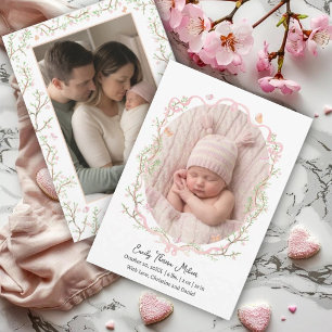 Faire-part de naissance Fleur de ruban rose élégan