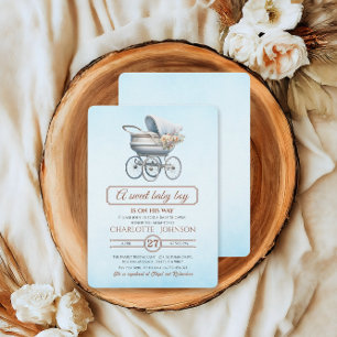 Faire-Part de Naissance Fleuris Bleus Vintage pour