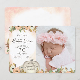 Faire-part de naissance Floral Citrouille blanc av